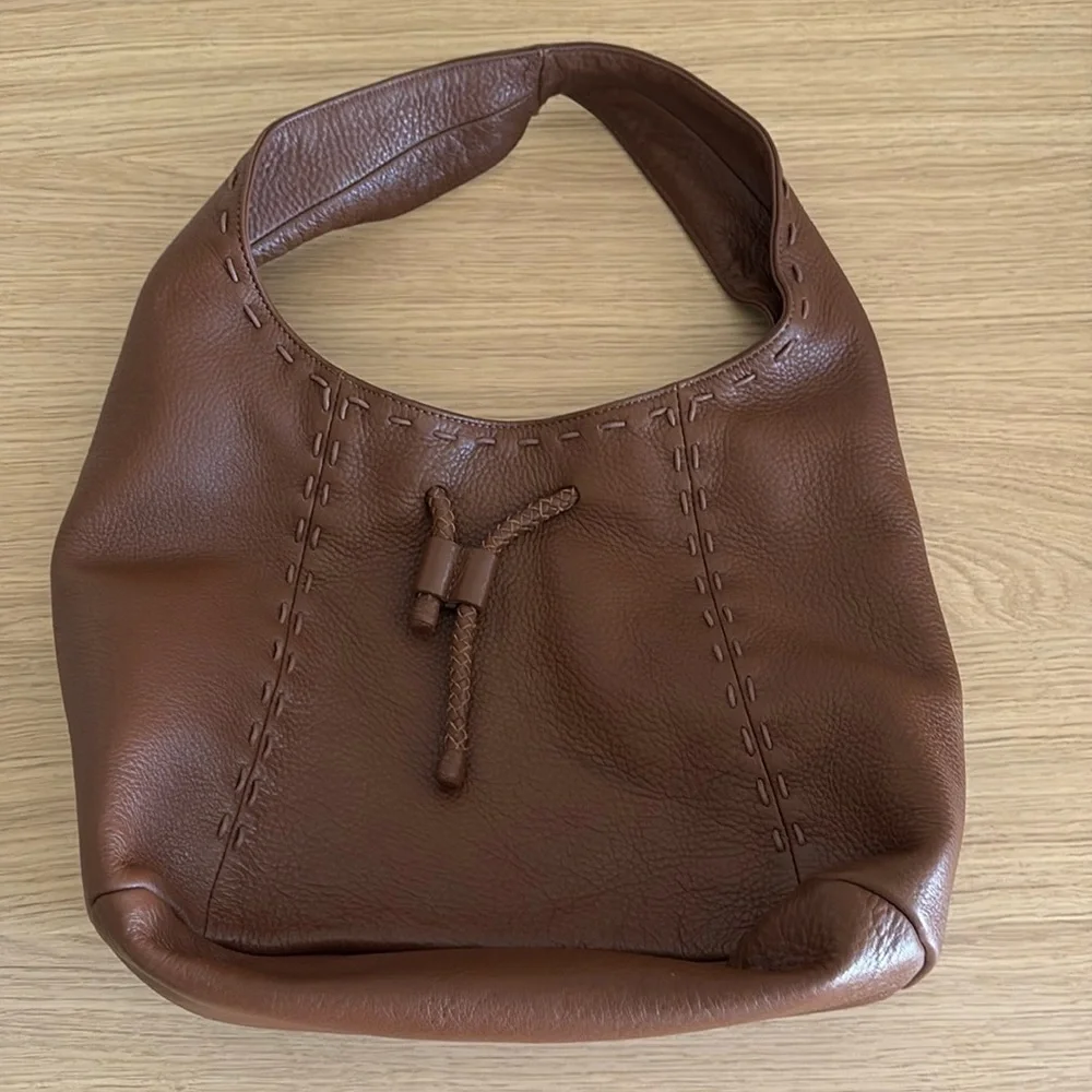 Talbots Brown Leather Boho Hobo Purse Bag Braided Detail